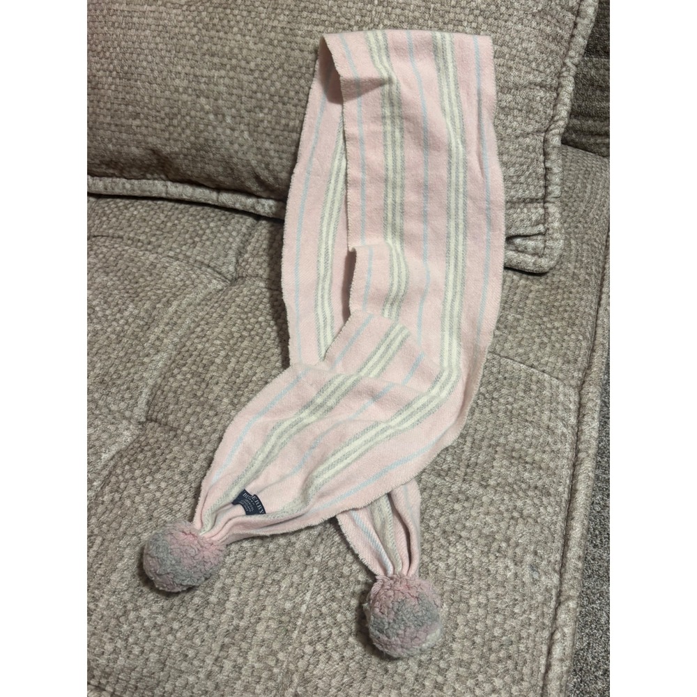 Burberry London Pink Striped Knit Scarf with Pom Poms Wool Blend Accessory